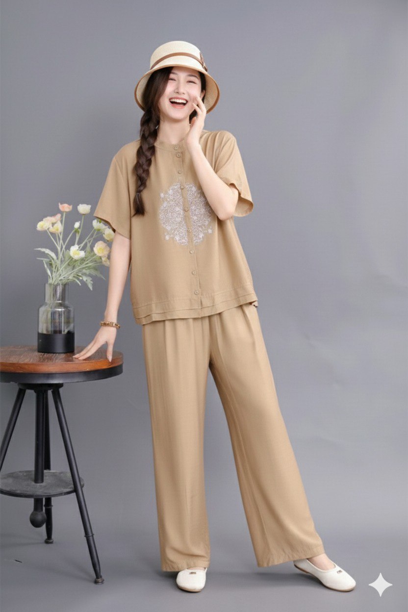 Comfort Fit Cotton Embroidered Top & Plazzo Pant