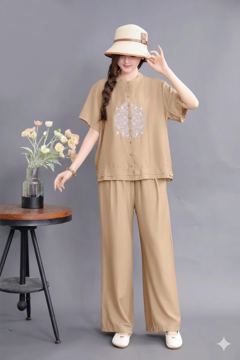 Comfort Fit Cotton Embroidered Top & Plazzo Pant