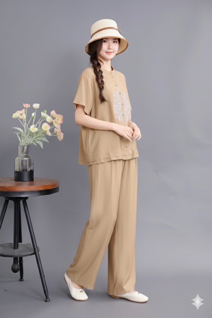Comfort Fit Cotton Embroidered Top & Plazzo Pant