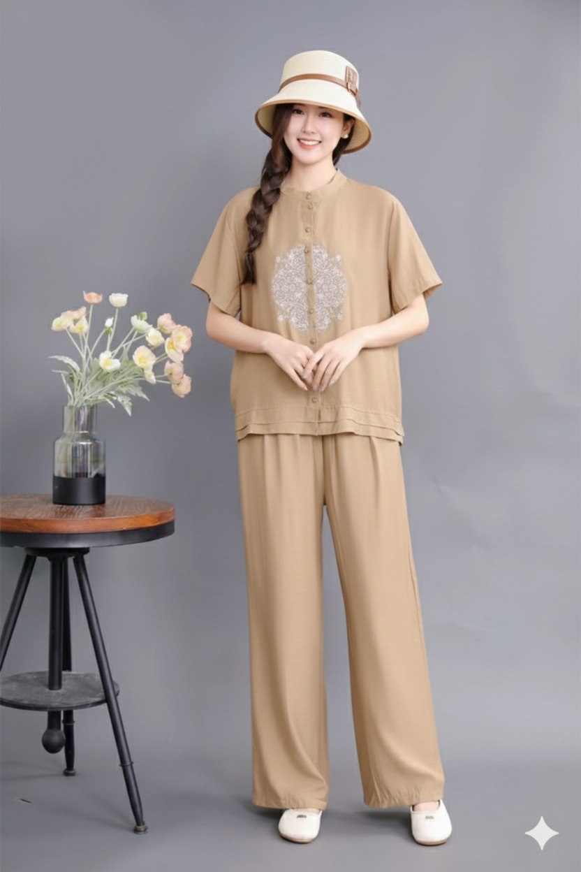 Comfort Fit Cotton Embroidered Top & Plazzo Pant