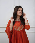 Rust Orange Cambric Cotton Kurti And Pant With Dupatta