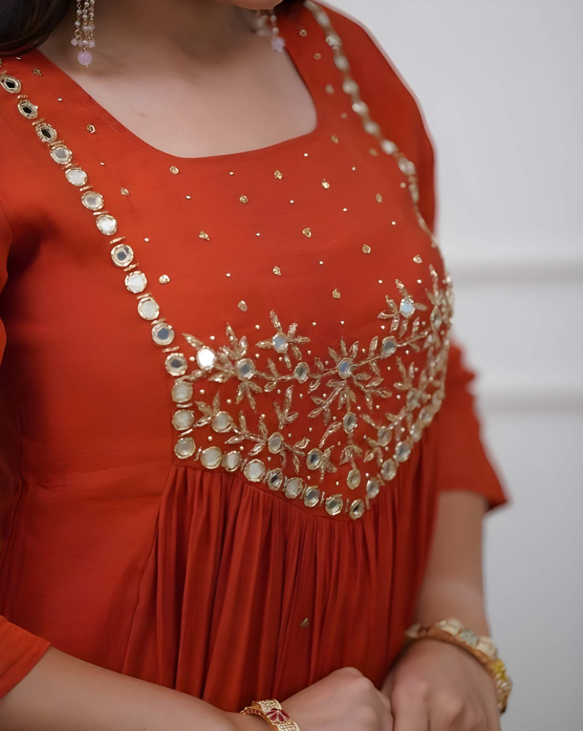 Rust Orange Cambric Cotton Kurti And Pant With Dupatta