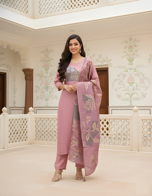 Pink Roman silk with Pant and Dupatta