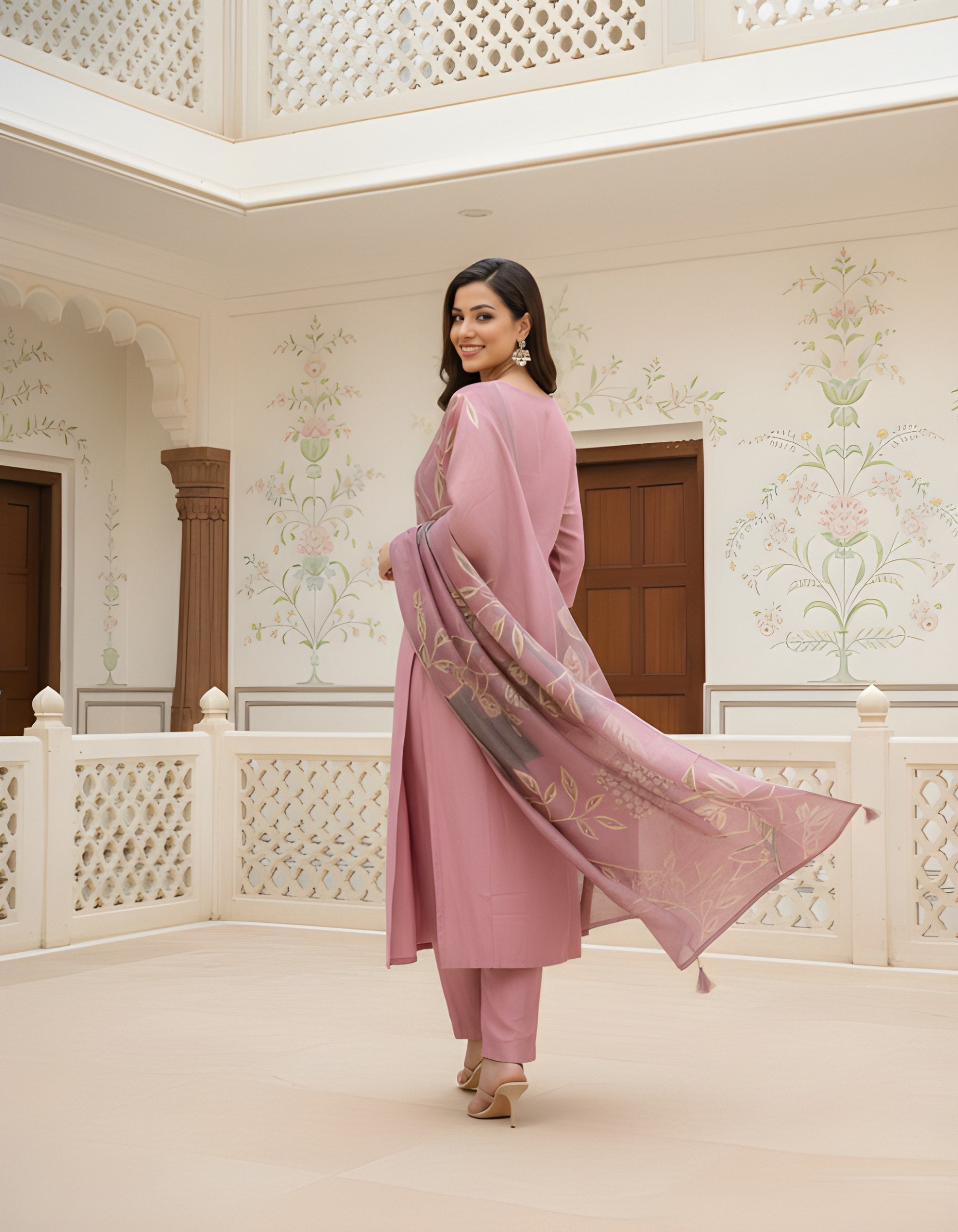 Pink Roman silk with Pant and Dupatta