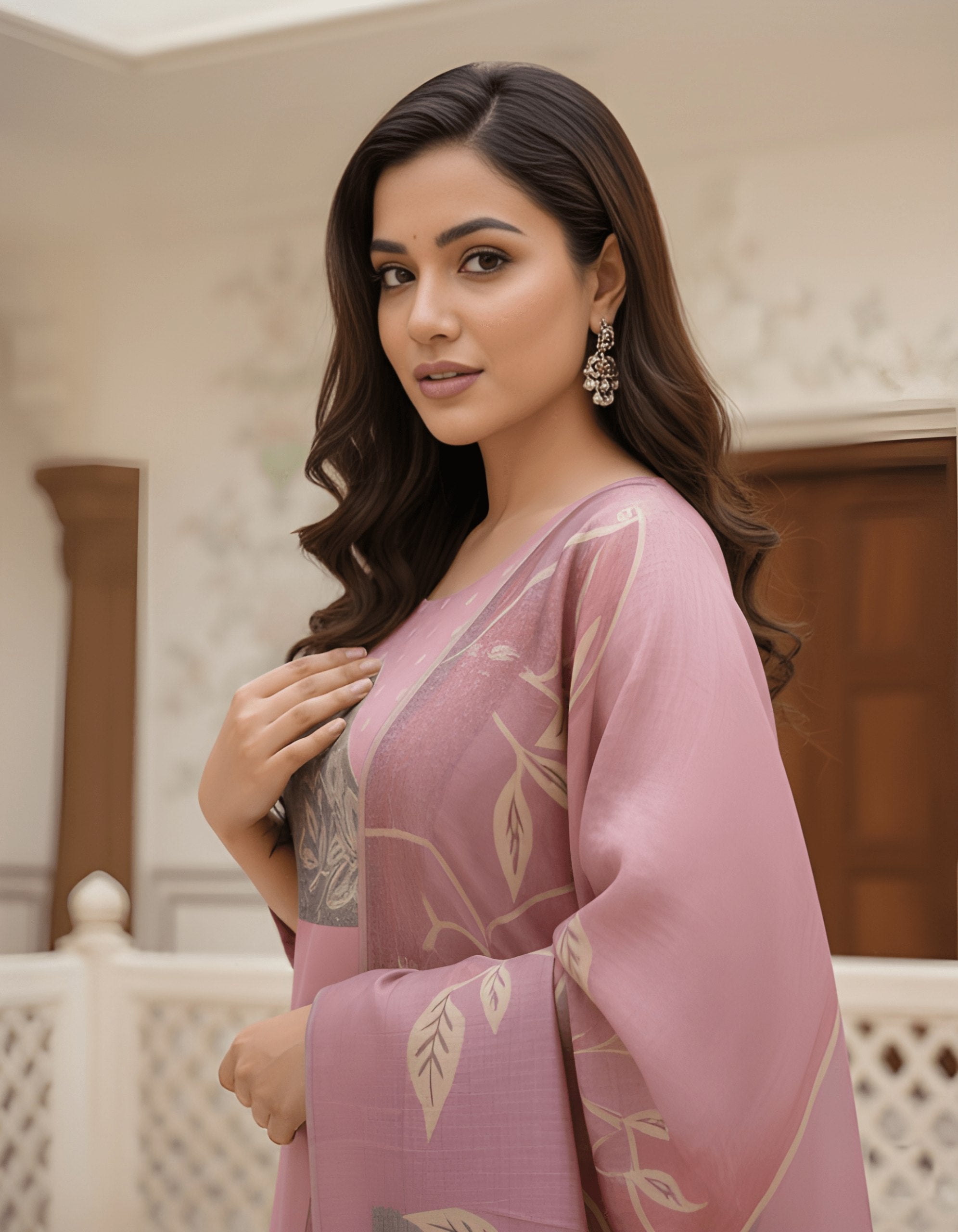 Pink Roman silk with Pant and Dupatta