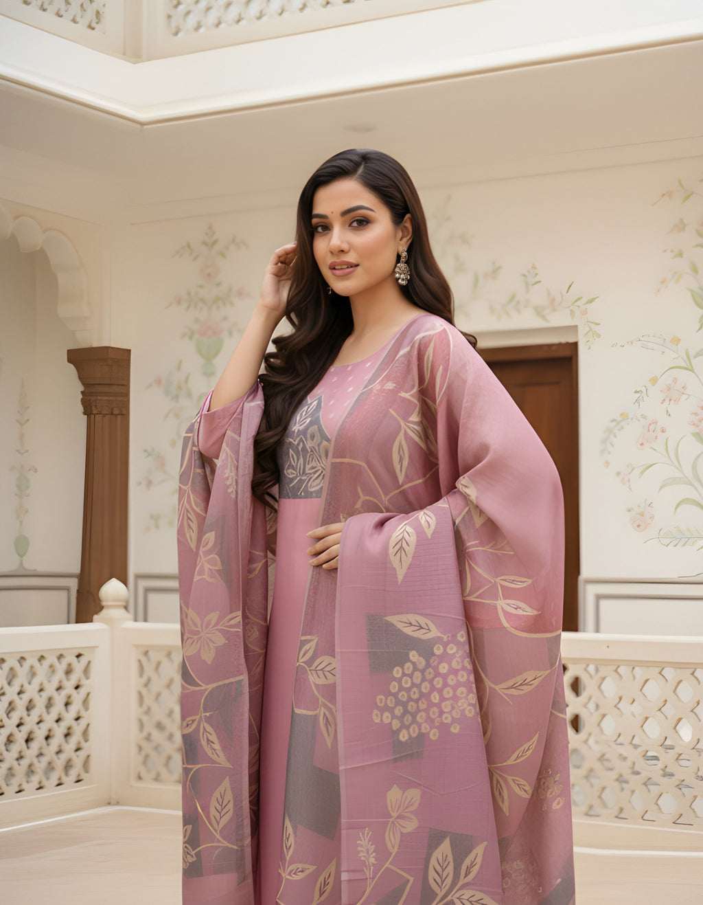Pink Roman silk with Pant and Dupatta
