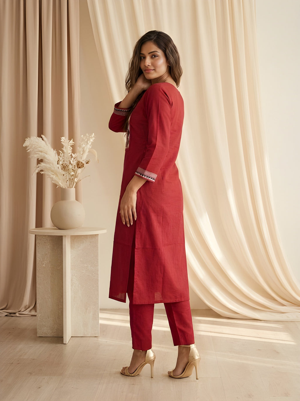 Maroon Printed Neck Kurti with Pant set