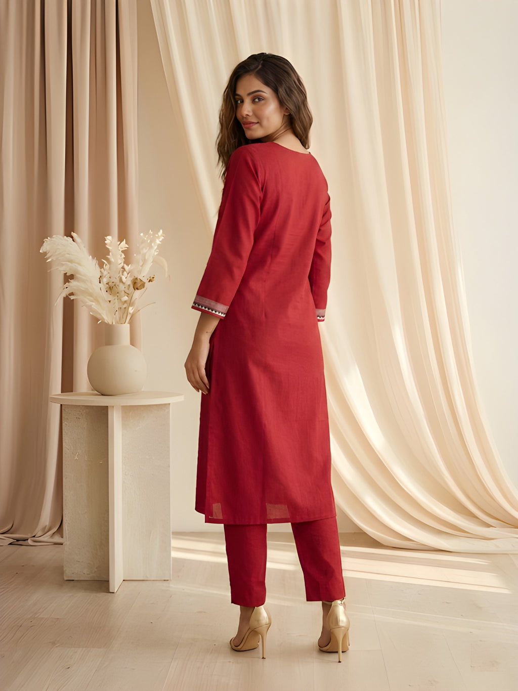 Maroon Printed Neck Kurti with Pant set